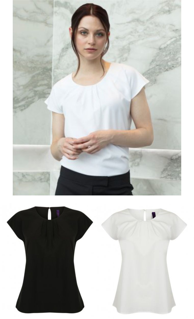 H597 Henbury Ladies Pleat Front Short Sleeve Shirt  H597 Henbury Ladies Pleat Front Short Sleeve Shirt
